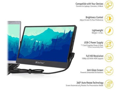 SideTrak Swivel 12.5" 60 Hz LED Portable Monitor, Black (STTL12BL)