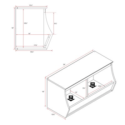 Prepac Monterey Stackable 2-Bin Storage Cubbie, White (WUSD-0002-1)