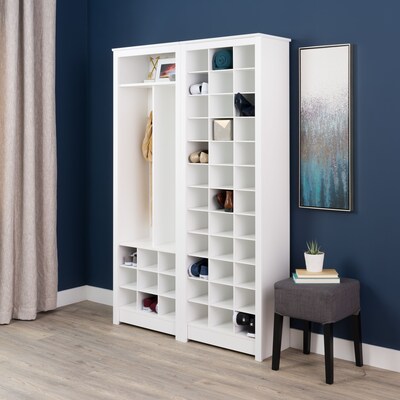 Prepac Hanging Entryway Shelf with Shoe Cubby Bench - White