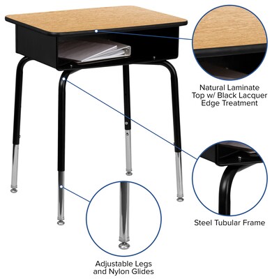 Flash Furniture 24"W Student Desk with Open Front Metal Book Box, Wood Grain/Black (FD-DESK-GG)