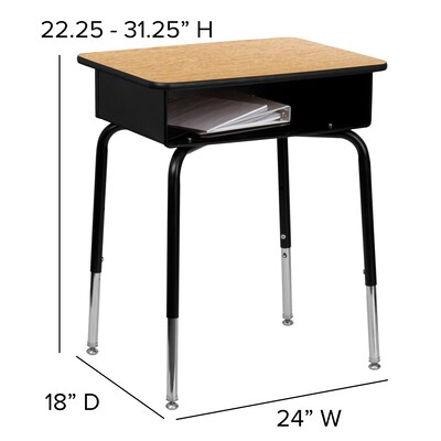 Flash Furniture 24"W Student Desk with Open Front Metal Book Box, Wood Grain/Black (FD-DESK-GG)