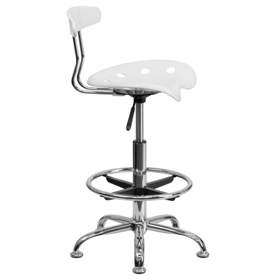 Belnick Vibrant Chrome Drafting Stool with Tractor Seat, White