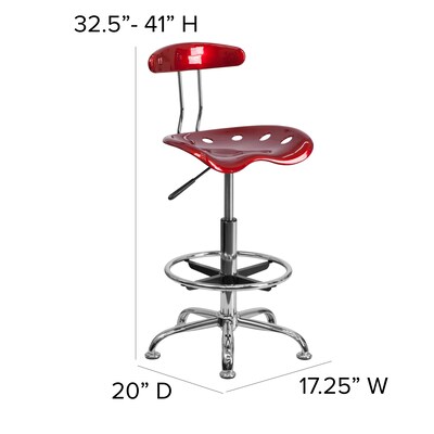 Belnick Vibrant Chrome Drafting Stool with Tractor Seat, Wine Red