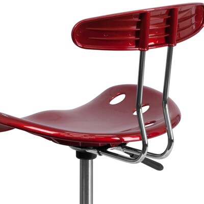 Belnick Vibrant Chrome Drafting Stool with Tractor Seat, Wine Red