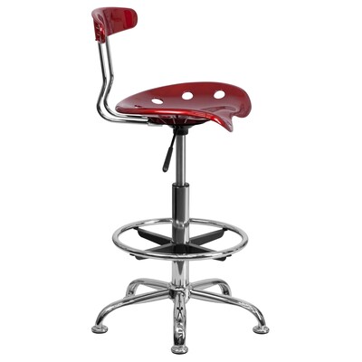 Belnick Vibrant Chrome Drafting Stool with Tractor Seat, Wine Red