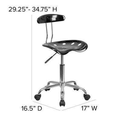 Flash Furniture Elliott Armless Plastic and Chrome Task Office Chair with Tractor Seat, Black and Chrome (LF214BLACK)