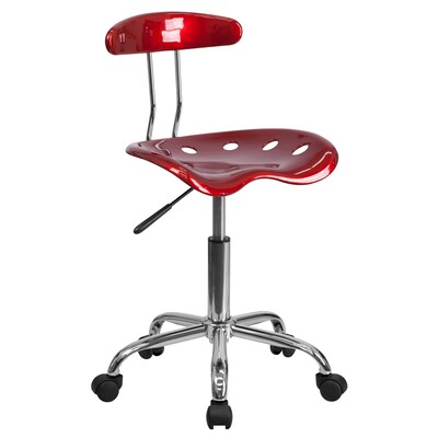 Flash Furniture Elliott Armless Plastic and Chrome Task Office Chair with Tractor Seat, Vibrant Wine