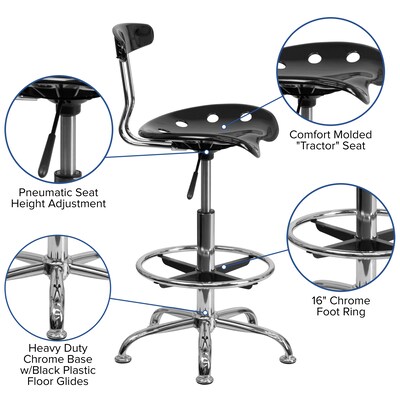 Flash Furniture Plastic Drafting Stool, Gray/Vibrant Black (LF-215-BLK-GG)