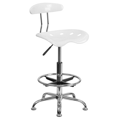 Belnick Vibrant Chrome Drafting Stool with Tractor Seat, White