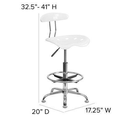 Belnick Vibrant Chrome Drafting Stool with Tractor Seat, White