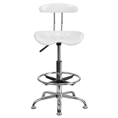 Belnick Vibrant Chrome Drafting Stool with Tractor Seat, White