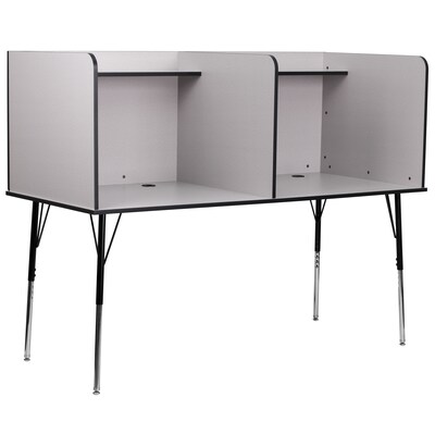 Flash Furniture Double Wide Study Carrels with Adjustable Legs and Top Shelf, Gray