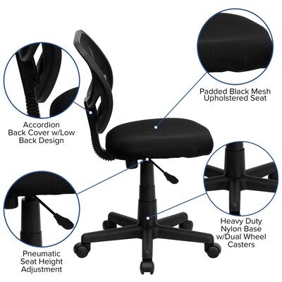 Flash Furniture Neri Armless Ergonomic Mesh Swivel Low Back Task Office Chair, Black (WA3074BK)