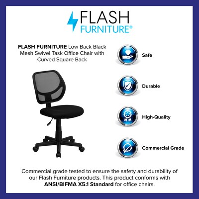 Flash Furniture Neri Armless Ergonomic Mesh Swivel Low Back Task Office Chair, Black (WA3074BK)