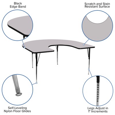 Flash Furniture 21 1/8" - 30 1/8H x 60W x 66D 16 Gauge Tubular Steel Horseshoe Activity Table, Gray