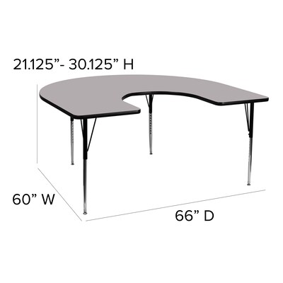 Flash Furniture 21 1/8" - 30 1/8H x 60W x 66D 16 Gauge Tubular Steel Horseshoe Activity Table, Gray