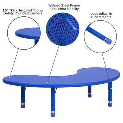 Flash Furniture Wren 65" Half-Moon Activity Table, Height Adjustable, Blue (YUYCX04MOONTBBL)