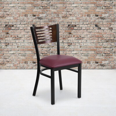 Flash Furniture Hercules Traditional Vinyl & Wood Slat Back Restaurant Dining Chair, Walnut/Burgundy