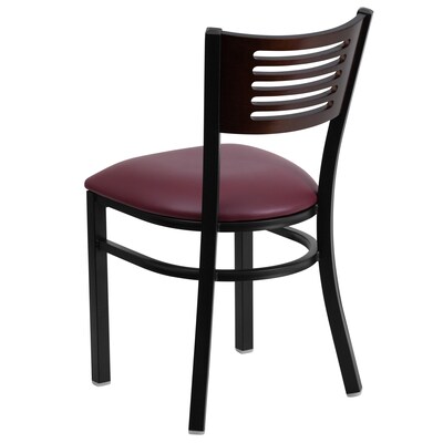 Flash Furniture Hercules Traditional Vinyl & Wood Slat Back Restaurant Dining Chair, Walnut/Burgundy (XUDG6G5WALGV)