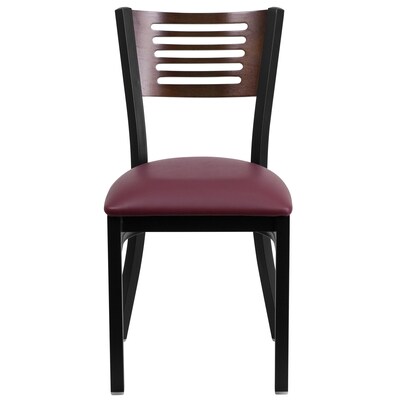 Flash Furniture Hercules Traditional Vinyl & Wood Slat Back Restaurant Dining Chair, Walnut/Burgundy (XUDG6G5WALGV)