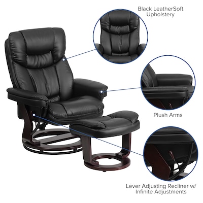 Flash Furniture Contemporary 40 1/4"H Leather Recliner and Ottoman, Black