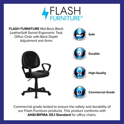 Flash Furniture Ronald Ergonomic LeatherSoft Swivel Mid-Back Task Office Chair, Black (BT688BKA)
