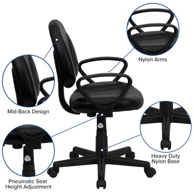 Flash Furniture Ronald Ergonomic LeatherSoft Swivel Mid-Back Task Office Chair, Black (BT688BKA)