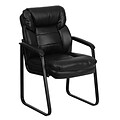 Flash Furniture Leather Mid Back Executive Side Chair With Sled Base, Black