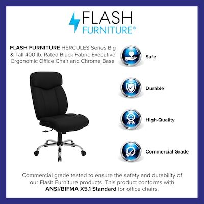 Flash Furniture HERCULES Series Armless Ergonomic Fabric Swivel Big & Tall Executive Office Chair, Black (GO1235BKFAB)