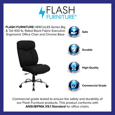 Flash Furniture HERCULES Series Armless Ergonomic Fabric Swivel Big & Tall Executive Office Chair, Black (GO1235BKFAB)