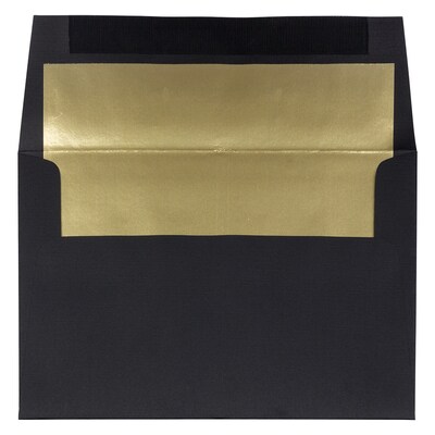 JAM Paper A8 Foil Lined Invitation Envelopes, 5.5 x 8.125, Black Linen with Gold Foil, 25/Pack (3243