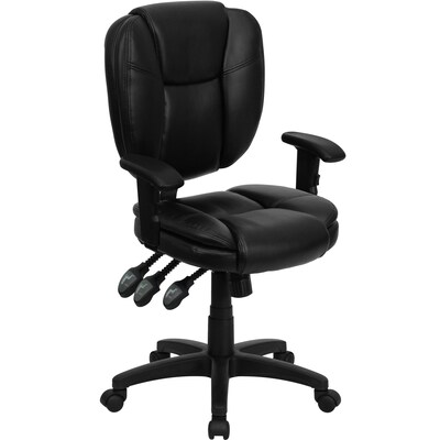 Flash Furniture Caroline Ergonomic LeatherSoft Swivel Mid-Back Multifunction Task Office Chair, Black (GO930FBKLEAA)