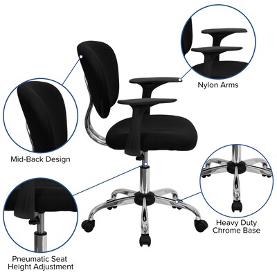 Flash Furniture Beverly Ergonomic Mesh Swivel Mid-Back Padded Task Office Chair, Black (H2376FBKARMS)