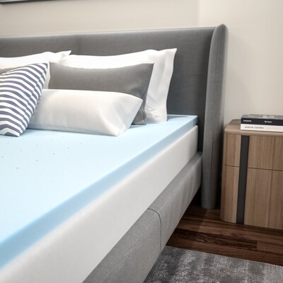 Flash Furniture Capri Comfortable Sleep King Size Cool Gel Memory Foam Mattress Topper, Blue, 75.5" x 81" x 2" (MRM352K)