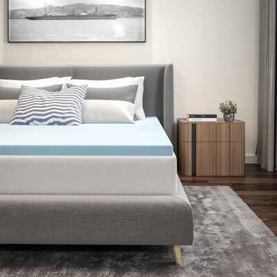 Flash Furniture Capri Comfortable Sleep Full Size Cool Gel Memory Foam Mattress Topper, Blue, 54.3" x 75.5" x 2" (MRM352F)