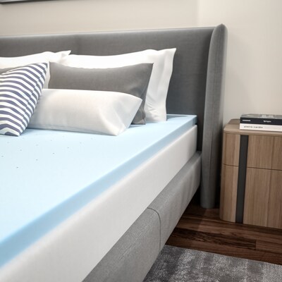 Flash Furniture Capri Comfortable Sleep Full Size Cooling Gel Memory Foam Mattress Topper, Blue, 54.3" x 75.5" x 2" (MRM352F)