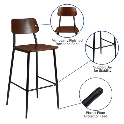 Flash Furniture Lincoln Industrial Steel Rectangular Back Barstool, Gunmetal (XUDG60725B)