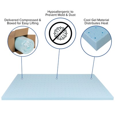 Flash Furniture Capri Comfortable Sleep King Size Cool Gel Memory Foam Mattress Topper, Blue, 75.5" x 81" x 2" (MRM352K)