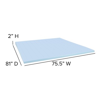 Flash Furniture Capri Comfortable Sleep King Size Cool Gel Memory Foam Mattress Topper, Blue, 75.5" x 81" x 2" (MRM352K)