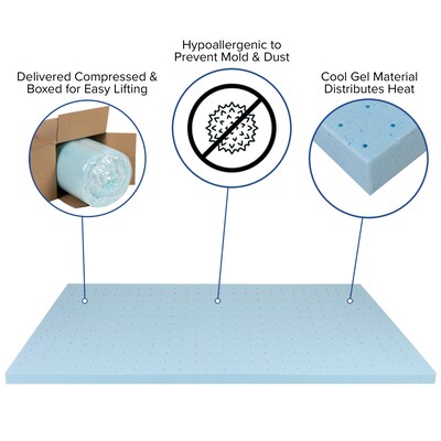 Flash Furniture Capri Comfortable Sleep Full Size Cool Gel Memory Foam Mattress Topper, Blue, 54.3" x 75.5" x 2" (MRM352F)