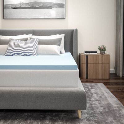 Flash Furniture Capri Comfortable Sleep Queen Size Cooling Gel Memory Foam Mattress Topper, Blue, 60
