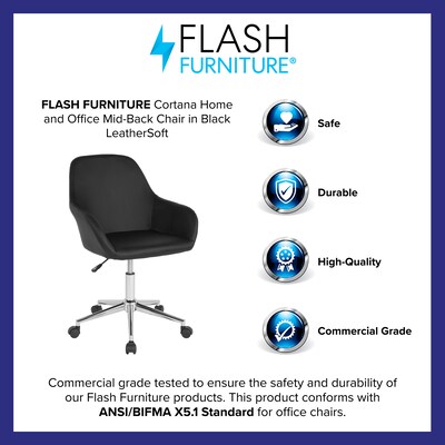 Flash Furniture Cortana LeatherSoft Swivel Mid-Back Home and Office Chair, Black (DS8012LBBLK)