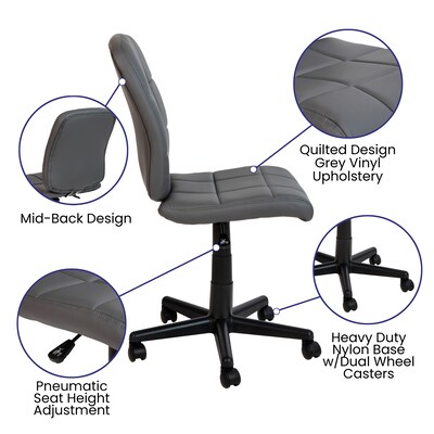 Flash Furniture Clayton Armless Vinyl Swivel Mid-Back Quilted Task Office Chair, Gray (GO16911GY)