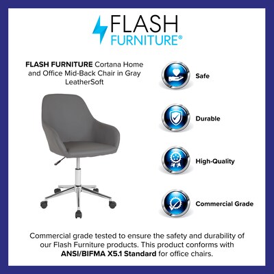 Flash Furniture Cortana LeatherSoft Swivel Mid-Back Home and Office Chair, Gray (DS8012LBGRY)