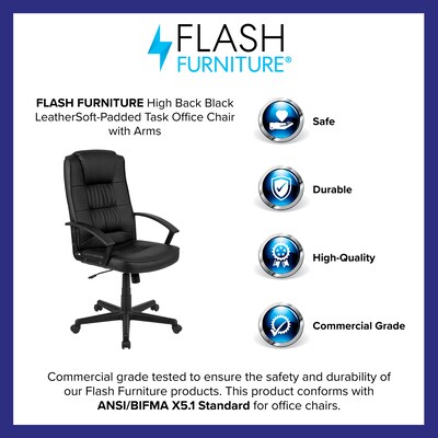 Flash Furniture Biscayne LeatherSoft Swivel High Back Padded Task Office Chair, Black (CH197051X000BK)