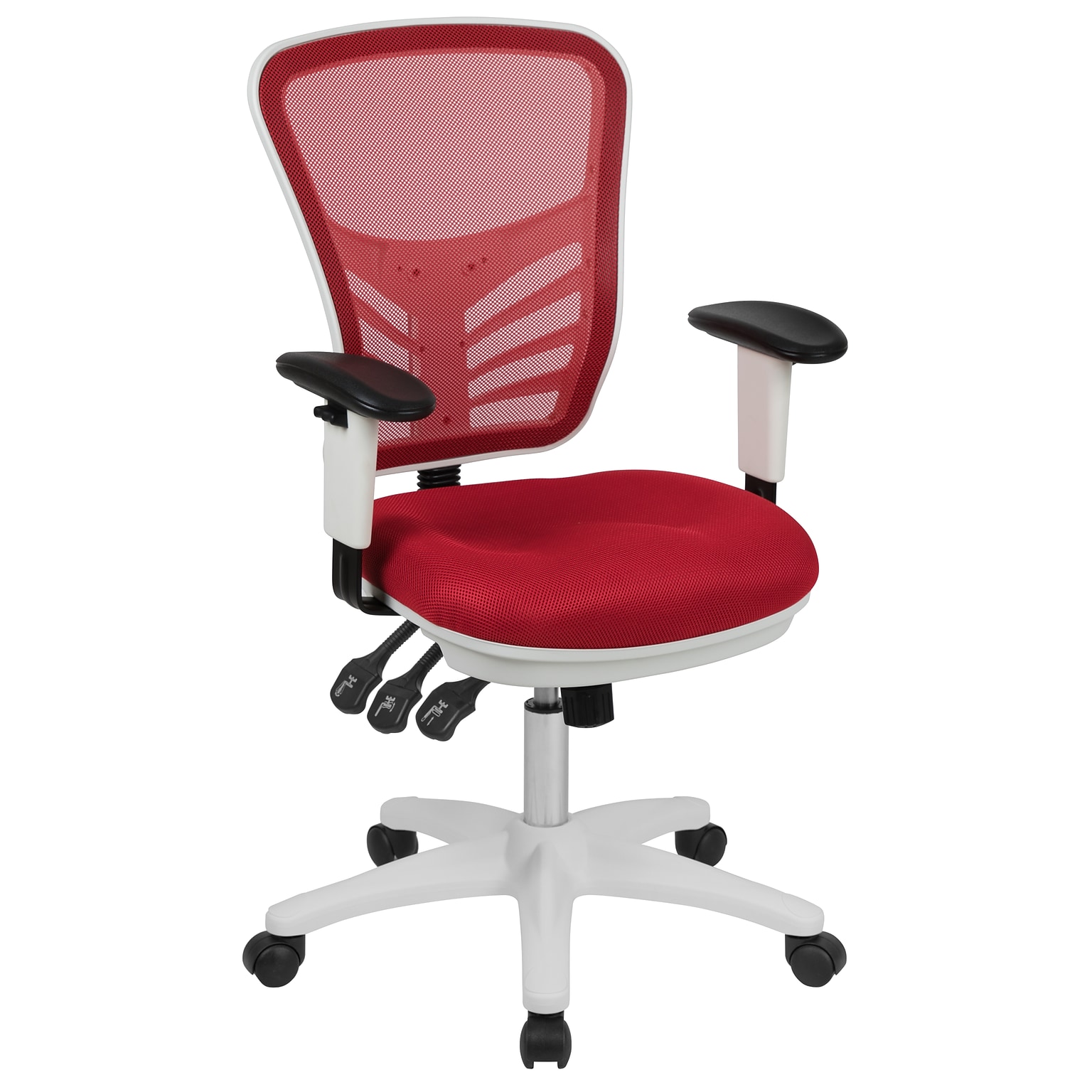 Flash Furniture Nicholas Ergonomic Mesh Swivel Mid-Back Multifunction Executive Office Chair, Red/White Frame (HL0001WHRED)