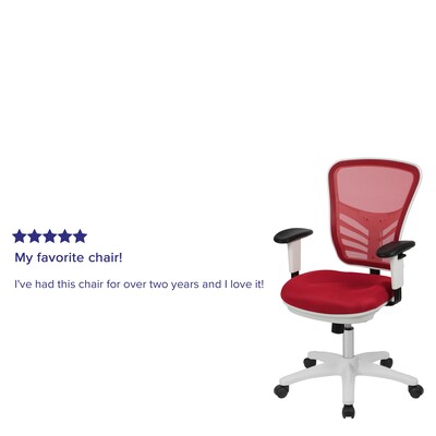 Flash Furniture Nicholas Ergonomic Mesh Swivel Mid-Back Multifunction Executive Office Chair, Red/White Frame (HL0001WHRED)