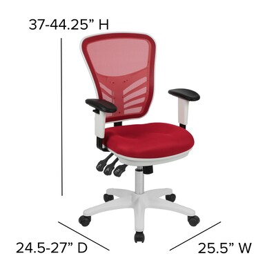 Flash Furniture Nicholas Ergonomic Mesh Swivel Mid-Back Multifunction Executive Office Chair, Red/White Frame (HL0001WHRED)