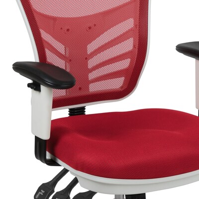 Flash Furniture Nicholas Ergonomic Mesh Swivel Mid-Back Multifunction Executive Office Chair, Red/White Frame (HL0001WHRED)