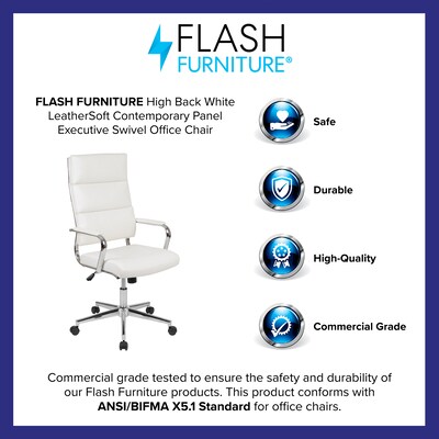 Flash Furniture Hansel LeatherSoft Swivel High Back Executive Office Chair, White (BT20595H2WH)